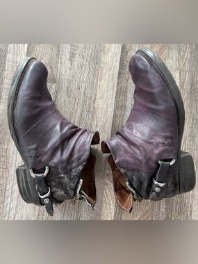 Women’s purple leather ankle boots